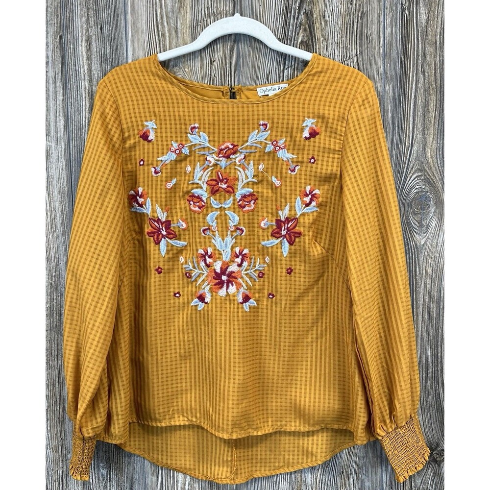Ophelia Roe Blouse With Floral Embroidery SMALL Boho Chic Cottagecore Rustic NWT